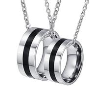 NZVCQVPU Collar para hombres personalizando, collares de parejas para él y su anillo de plata de acero inoxidable de 9 mm con esmalte negro