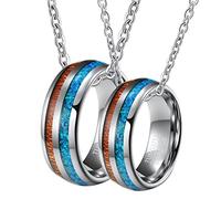 NZVCQVPU Collar para hombres personalizar, collar de pareja collar tungsten carburo de 8 mm anillo plateado de madera y ópalo
