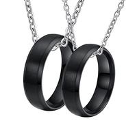 NZVCQVPU Collar personalizado para hombre, collares a juego para parejas, acero inoxidable, 6 mm, anillo cepillado negro con borde biselado, talla única, Estándar, Estándar