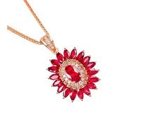 NZVCQVPU Collares colgantes de rosa de 18k para mujeres, flores y óvalo con cadenas de collares de rosa rubí y moissanite creados por 1.6ct para mujeres