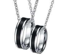 NZVCQVPU Collares de anillo para parejas, para parejas personalizar collares personalizados de 6 mm borde biselado con esmalte negro para novia