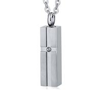 NZVCQVPU Collares de urna para cenizas para hombres, collar de recuerdo para cenizas humanas rectángulo de acero inoxidable con circonio