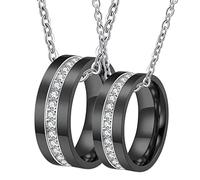 NZVCQVPU Collares personalizados para hombres, collares a juego para parejas de novio y novia, acero inoxidable, 8 mm, anillo negro con circonita, talla única, Estándar, Estándar