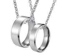 NZVCQVPU Collares personalizados para hombres, collares de pareja para él y su anillo de plata de acero inoxidable borde biselado