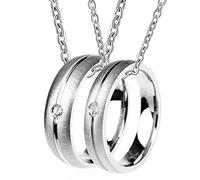 NZVCQVPU Collares personalizados para hombres, collares de parejas para él y su set de acero inoxidable anillo cepillado con circonio