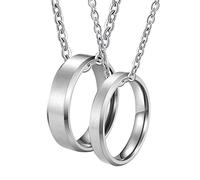 NZVCQVPU Collares personalizados para mujer, collares a juego para parejas, de acero inoxidable, anillo plateado cepillado, borde biselado, talla única, Estándar, Estándar