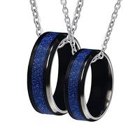 NZVCQVPU Collares personalizados para mujer, collares de carburo de tungsteno con colgante para parejas, 8 mm, anillo negro, incrustaciones de metal azul, talla única, Estándar, Estándar