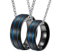 NZVCQVPU Collares personalizados para mujeres, collares de pareja para él y su anillo cepillado negro de 8 mm de carburo de tungsteno con surco