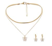 NZVCQVPU Conjunto de pendientes y collar de mariposas acrílicas de moda para mujer, elegante joyería de cadena blanca con encantador colgante de mariposa, regalo para fiestas y uso diario
