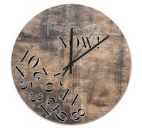 NZVCQVPU Country Wood Barn Board Wooden Wall Clock The Time Is Now Wall Clocks Battery Operated 12 Inch Retirement Wall Clock Silent Decor for Living Room Bedroom Office