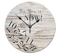 NZVCQVPU Country Wood Barn Board Wooden Wall Clock The Time Is Now Wall Clocks Battery Operated 12 Inch Retirement Wall Clock Silent Decor for Living Room Bedroom Office