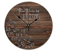 NZVCQVPU Country Wood Barn Board Wooden Wall Clock The Time Is Now Wall Clocks Battery Operated 12 Inch Retirement Wall Clock Silent Decor for Living Room Bedroom Office