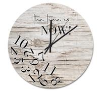 NZVCQVPU Country Wood Barn Board Wooden Wall Clock The Time is Now Wall Clocks Battery Operated 12 inch Retire Wall Clock Silent Decor for Living Room Bedroom Office