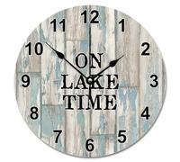 NZVCQVPU Country Wood Grain Crack 15 Inch Large Wall Clocks Battery Operated Relax You're At The Lake Clock Silent Beach House Home Decor for Living Room Kitchen Bedroom Classroom