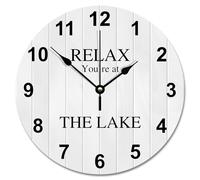 NZVCQVPU Country Wood Grain Crack 15 Inch Large Wall Clocks Battery Operated Relax You're At The Lake Clock Silent Beach House Home Decor for Living Room Kitchen Bedroom Classroom