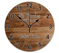 NZVCQVPU Country Wood Grain Crack 15 Inch Large Wall Clocks Battery Operated Relax You're At The Lake Clock Silent Beach House Home Decor for Living Room Kitchen Bedroom Classroom