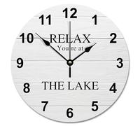 NZVCQVPU Country Wood Grain Crack 15 Inch Large Wall Clocks Battery Operated Relax You're At The Lake Clock Silent Beach House Home Decor for Living Room Kitchen Bedroom Classroom
