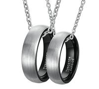 NZVCQVPU Couple Heart Necklace, Black Brushed Ring 8MM Tungsten Necklaces for Men His and Her Necklaces