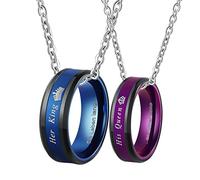 NZVCQVPU Couple Necklace, His & Her Stainless Steel Crown & Love Collection with Ring Pendant, Unisex Adult, Jewelry Set
