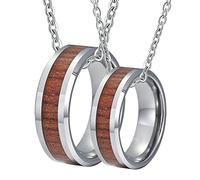 NZVCQVPU Couples Matching Necklaces, 8MM Wooden Ring Beveled Edge Tungsten Pendant Necklace for Women Matching Couples Necklace His and Her