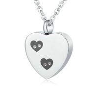 NZVCQVPU Cremated Ashes Holder, Stainless Steel Heart Shape Double-Heart Paw Print Dog Ashes Memorial