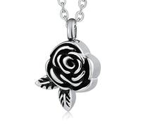 NZVCQVPU Cremation Jewelry for Ashes Necklaces, Stainless Steel Rose Flower Black Pet Urn Memorial