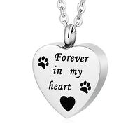 NZVCQVPU Cremation Necklace Pendants, Stainless Steel Heart Shape Forever in My Heart Pet Urn Memorial