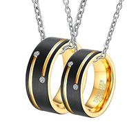 NZVCQVPU Custom Rings Personalized, Plated Black Brushed Ring with Zirconia Tungsten Carbide Necklace His and Her Necklaces