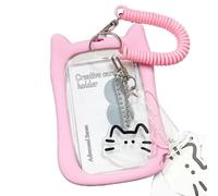 NZVCQVPU Encantadoras Cubiertas de Tarjetas de crédito Manga Protectora Potocard Photocard Photocard Cats Ear Bus Protector Keychain Tibros de Colgante Cats Manga de Oreja Buja Transparente Fotocard