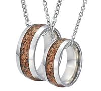 NZVCQVPU Heart Pendant Necklace for Couples, 8MM Ring Inlay Wood Mens Necklaces Tungsten His and Her Necklace for Couples Customized