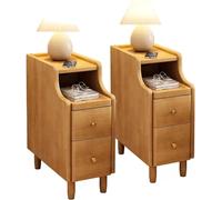 NZVCQVPU Juego de 2 mesitas de noche delgadas con cajones - modernas mesitas de noche para espacios pequeños - Muebles de cama altos en 2 colores - soluciones de almacenamiento funcionales y elegantes