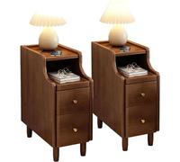 NZVCQVPU Juego de 2 mesitas de noche delgadas con cajones - modernas mesitas de noche para espacios pequeños - Muebles de cama altos en 2 colores - soluciones de almacenamiento funcionales y elegantes