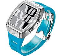 NZVCQVPU Kit de correa de goma de estuche de acero inoxidable de lujo para 45 mm 8 7, banda de estuche de metal premium Men Retokit Banda de fluoración para iWatch 44mm 6 5 4 SE Accesorios