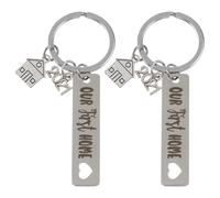 NZVCQVPU Llavero de acero inoxidable de 2 piezas para inauguración de la primera casa Llavero antioxidante con diseño de letras de moda Porta llaves compacto y pulido para propietarios y amigos