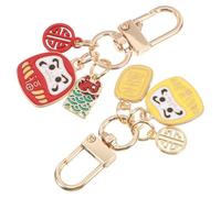 NZVCQVPU Llavero japonés Daruma colgante 2 piezas rojo amarillo muñeca de la suerte adornos de mascota amuletos de buena suerte en miniatura para bolsos mochilas mujeres hombres