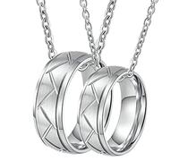 NZVCQVPU Love Heart Necklace, Brushed Ring 8MM Ring Set Stainless Steel His and Hers Necklaces