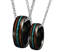 NZVCQVPU Love Necklace, 8MM Black Ring Inlay Opal and Wood Necklace Tungsten His and Hers Necklaces for Couples