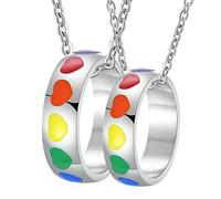 NZVCQVPU Matching Couple Necklace, LGBT Ring with Rainbow Heart Enamel Promise Rings for Her Stainless Steel His and Her Necklaces