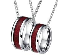 NZVCQVPU Matching Couples Necklaces, 8MM Band Ring Wood Inlay Tungsten Chain Necklace His and Her Necklace for Couples Customized