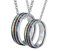 NZVCQVPU Matching Couples Necklaces, 8MM Ring Inlay Wood and Shell Tungsten Necklaces for Men His and Her Necklaces