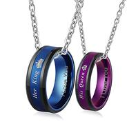 NZVCQVPU Matching Necklace for Couples, I Love You Ring Necklaces His & Her Crown Couples Necklace Her King/His Queen
