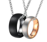 NZVCQVPU Matching Necklaces for Best Friends, Brushed Ring 8/6MM Wide Men S Tungsten Necklace His and Hers Necklaces for Couples