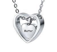 NZVCQVPU Memorial Box for Human Ashes,German Family Names Heart Engraving Stainless Steel Necklace Urn for Ashes Urn Pendant for Ashes