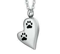 NZVCQVPU Memorial Urns for Human Ashes,Polished Heart with Dog Paw Print Stainless Steel Necklaces for Ashes Urn Necklace for Ashes