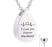 NZVCQVPU Memory Necklace, Necklace for Teenager Stainless Steel Rolo Teardrop Pendant Electrocardiogram & Engraved I Love You Forever...