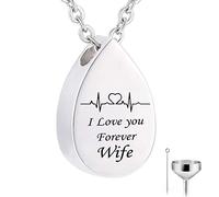 NZVCQVPU Memory Necklace, Necklace for Teenager Stainless Steel Rolo Teardrop Pendant Electrocardiogram & Engraved I Love You Forever...