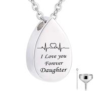 NZVCQVPU Memory Necklace, Necklace for Teenager Stainless Steel Rolo Teardrop Pendant Electrocardiogram & Engraved I Love You Forever...