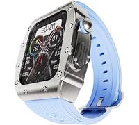 NZVCQVPU Mod Kit para 8 7 6 5 4 SE 44 45 mm con carcasa de metal y goma de flúor, correa de goma de lujo con juego de cubierta de acero inoxidable, accesorios de reloj de aleación para iWatch para