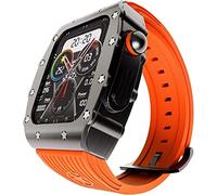 NZVCQVPU Mod Kit para 8 7 6 5 4 SE 44 45 mm con carcasa de metal y goma de flúor, correa de goma de lujo con juego de cubierta de acero inoxidable, accesorios de reloj de aleación para iWatch para