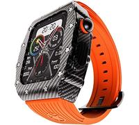 NZVCQVPU Mod Kit para 8 7 6 5 4 SE 44 45 mm con parachoques de metal y goma flúor, correa de goma de lujo con juego de cubierta de acero inoxidable, para reloj de aleación iWatch, accesorios para